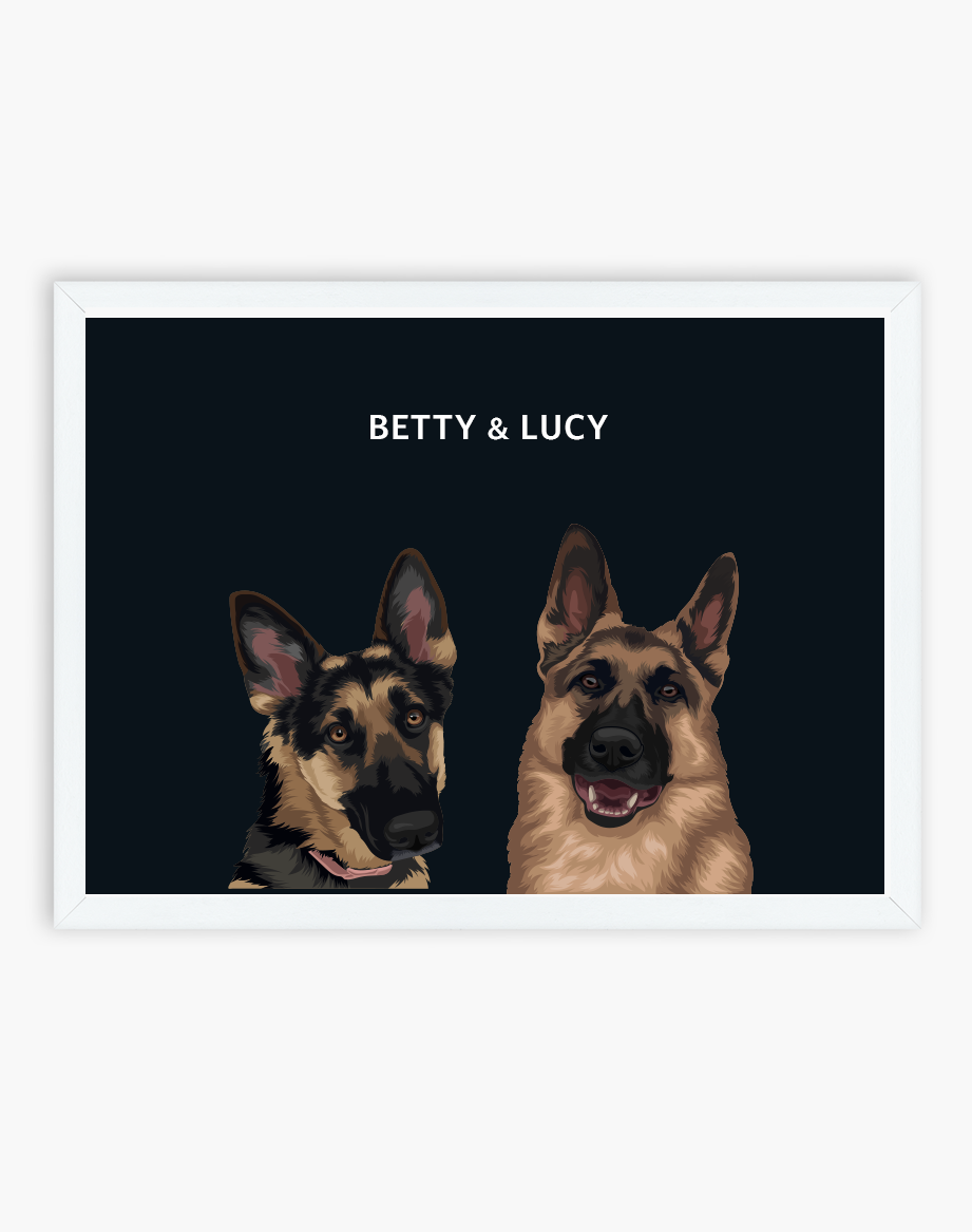 Large, Two Pet Custom Portrait - 23" x 17"