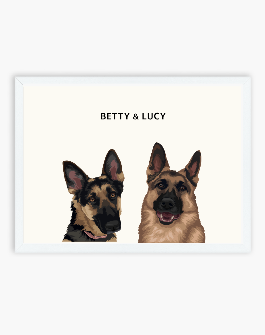 Large, Two Pet Custom Portrait - 23" x 17"