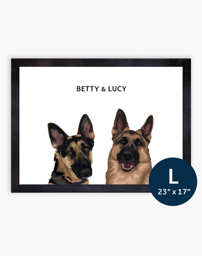 Large, Two Pet Custom Portrait - 23" x 17"