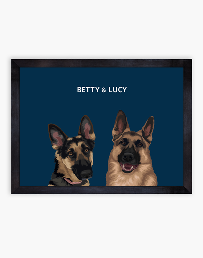 Large, Two Pet Custom Portrait - 23" x 17"