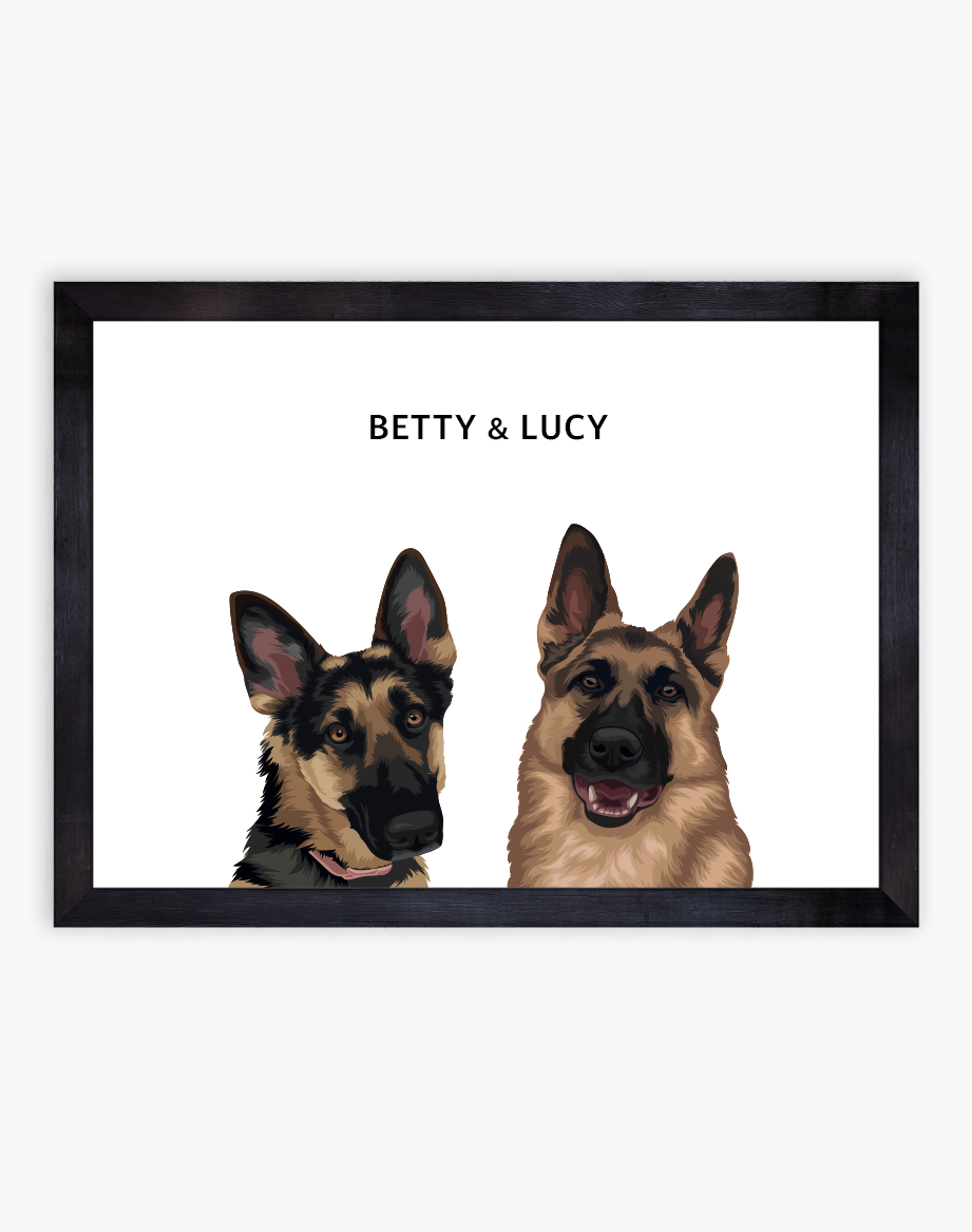 Large, Two Pet Custom Portrait - 23" x 17"